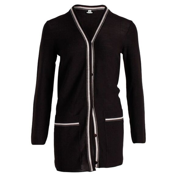 Hermes Contrast Buttoned Cardigan in Dark Brown Virgin Wool - Picture 1 of 5